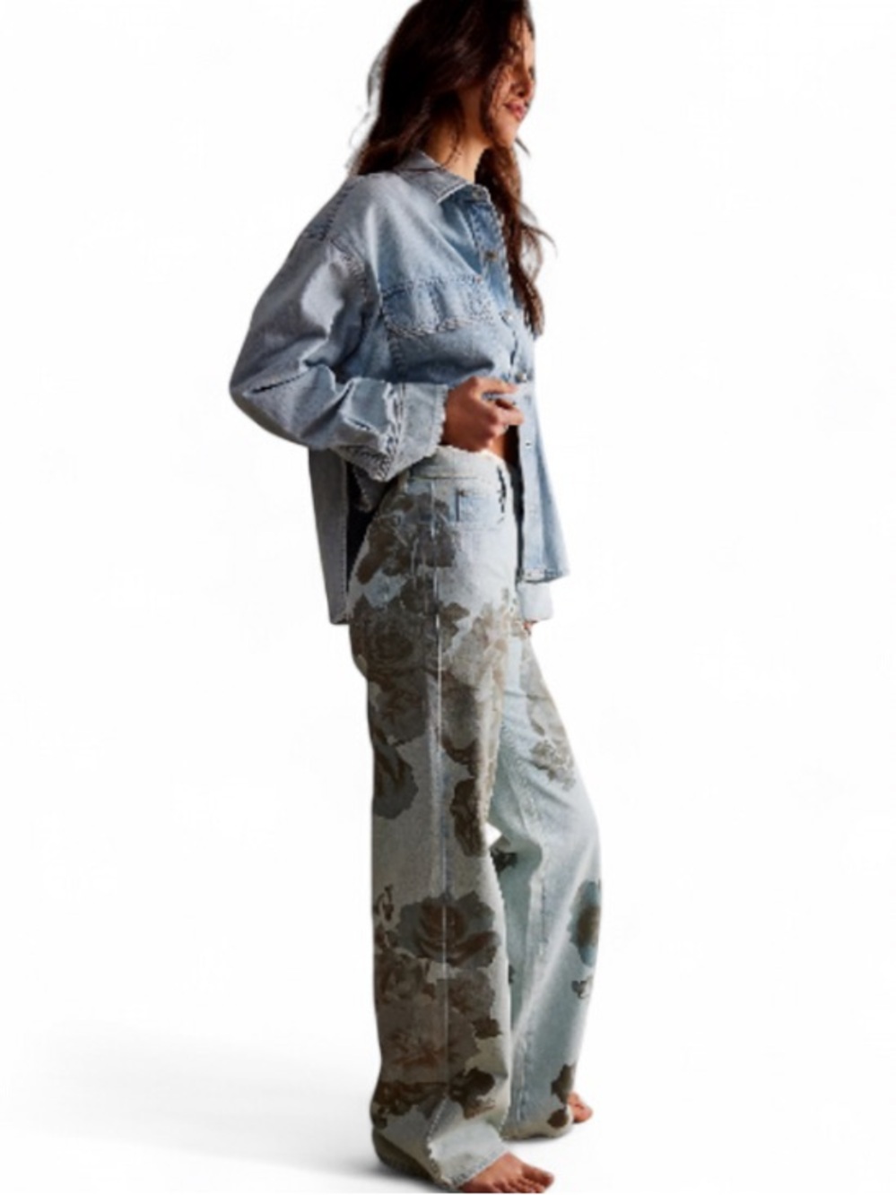 Free People We The Free Tinsley Baggy Printed Jeans Daylight Combo 27 NWOT - Picture 3 of 8